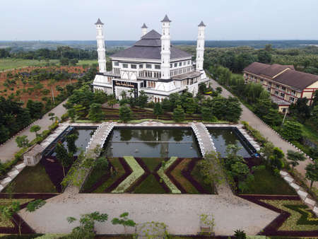 Tajug Gede Cilodong Mosque panorama view Largest Mosque in Purwakarta. Ramadan and Eid Concept and noise cloud when sunset or sunrise view. Purwakarta, Indonesia, April 22, 2021のeditorial素材