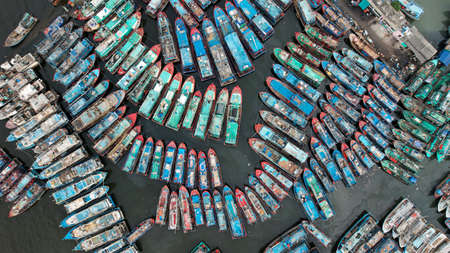 Jakarta, Indonesia, May 5, 2021 : Aerial view of Beautiful sunset view to night Jakartaのeditorial素材