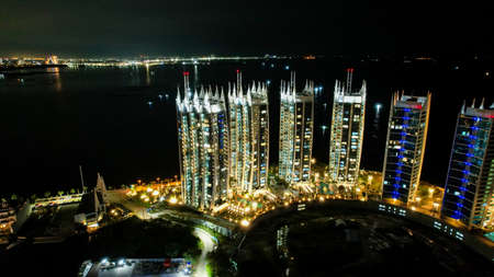 Jakarta, Indonesia, May 5, 2021 : Aerial view of Beautiful sunset view to night Jakartaのeditorial素材