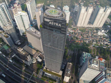 Aerial view of Architecture details Modern Building Glass facade Business background. JAKARTA - Indonesia. May 16, 2021のeditorial素材