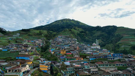 Aerial top down view of the Beautiful scenery of Manahan Solo Stadium. with cityscape background. Solo, Indonesia, July 1, 2021のeditorial素材