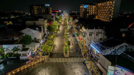 Aerial view of the tugu jogja or known as tugu pal is the iconic landmark of Yogyakarta. Central Java, Indonesia, July 1, 2021のeditorial素材