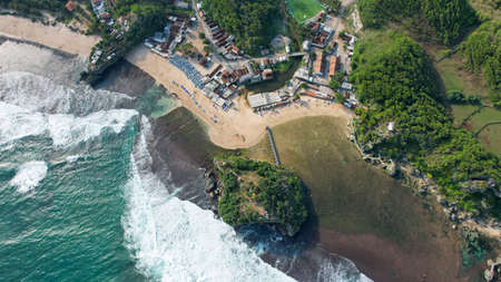 Aerial view of the Heha Ocean View, a new tourist attraction in Gunung Kidul. Central Java, Indonesia, July 1, 2021のeditorial素材