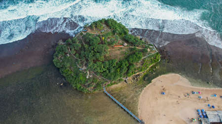 Aerial view of the Heha Ocean View, a new tourist attraction in Gunung Kidul. Central Java, Indonesia, July 1, 2021のeditorial素材
