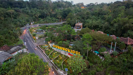 Aerial view of the Heha Ocean View, a new tourist attraction in Gunung Kidul. Central Java,...