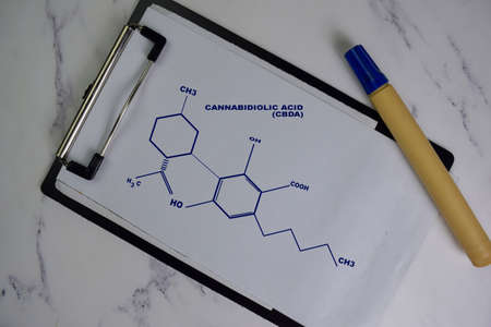 Cannabidiolic Acid molecule write on the paperwork. Structural chemical formula. Education conceptの写真素材