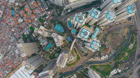 Aerial view of LRT railway station platform at the new constructed in Jakarta. Jakarta, Indonesia,...