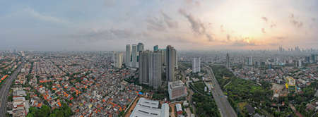 Aerial view of LRT railway station platform at the new constructed in Jakarta. Jakarta, Indonesia,...