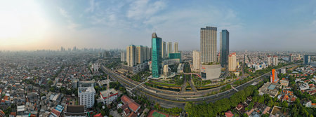 Aerial view of LRT railway station platform at the new constructed in Jakarta. Jakarta, Indonesia, August 22, 2021のeditorial素材