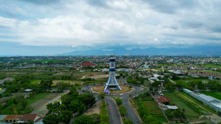 Aerial view of The extraordinary and beautiful building of the Mataram City metro monument. Lombok, Indonesia,のeditorial素材