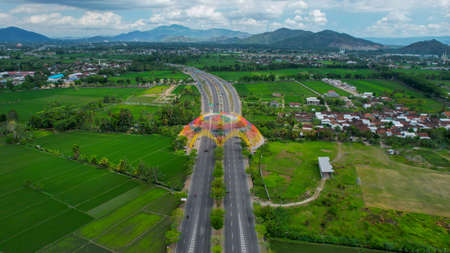 Aerial view of Gili Trawangan Island, Indonesia with morning sunrise sunlight. Lombok, Indonesia,のeditorial素材