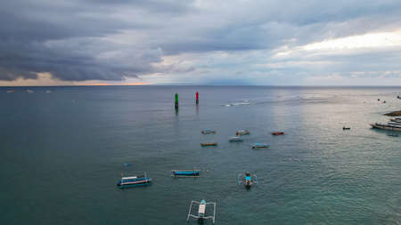 Aerial view of Gili Trawangan Island, Indonesia with morning sunrise sunlight. Lombok, Indonesia,のeditorial素材