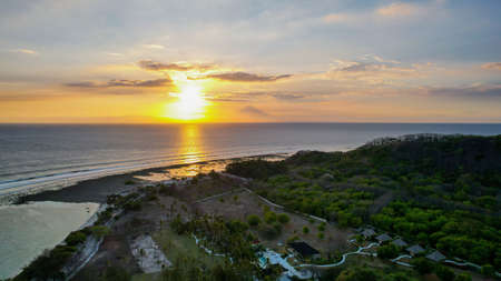 Aerial view of Gili Trawangan Island, Indonesia with morning sunrise sunlight. Lombok, Indonesia,のeditorial素材