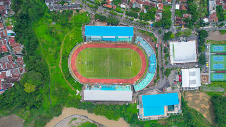 Aerial view of beautiful view in the morning at solo city. Solo, Indonesia, December 6, 2021のeditorial素材