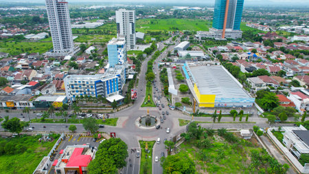 Aerial view of beautiful view in the morning at solo city. Solo, Indonesia, December 6, 2021のeditorial素材