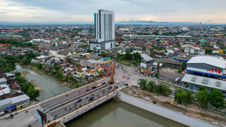 Aerial view of beautiful view in the morning at solo city. Solo, Indonesia, December 6, 2021のeditorial素材