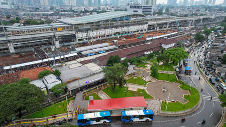 Aerial view of Tebet train station building. Jakarta, Indonesia, February 6 2022
