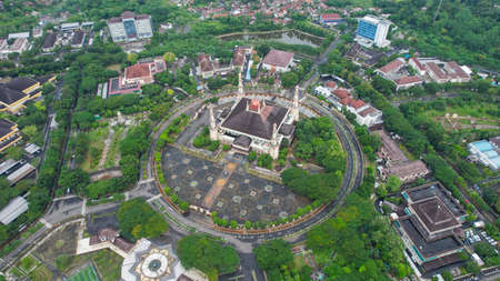 Aerial view of Al Bantani mosque in serang. Top view of the mosque forest. Banten, Indonesia, February 26, 2022のeditorial素材