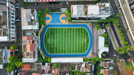 Aerial view of Jakarta Central Business District shot from a drone at sunrise. Jakarta, Indonesia, March 2, 2022のeditorial素材
