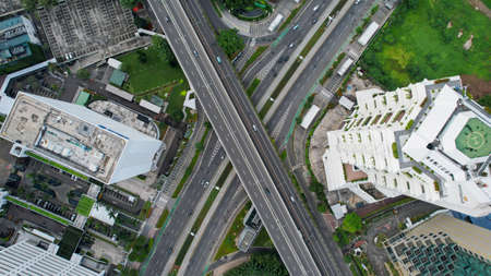 Aerial view of Jakarta LRT train trial run for phase 1 from UKI Cawang. Jakarta, Indonesia, March 8, 2022のeditorial素材