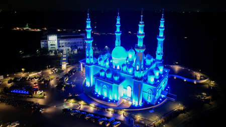 Aerial view of office buildings in Jakarta central business district and noise cloud when sunset. JAKARTA, INDONESIA - APRIL 21, 2022のeditorial素材