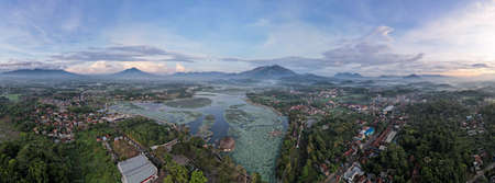 Aerial view of Situ Bagendit is a famous tourist spot in Garut with mountain view. Garut, Indonesia,...