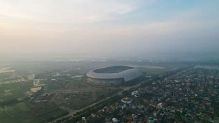 Aerial view of the Beautiful scenery Al-Jabbar Bandung mosque building, a large mosque in the city...