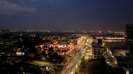 Aerial view of Jakarta LRT train trial run for phase 1 from Bekasi. Bekasi, Indonesia, June 21 2022