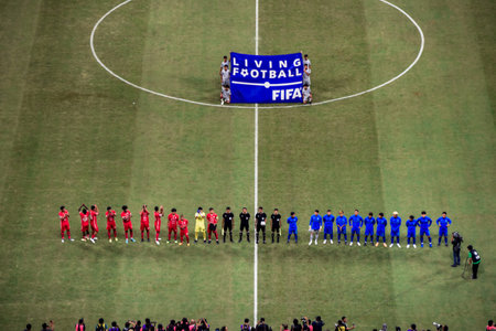 Crowds on Group of fans on the stadium Jakarta International Stadium. Jakarta, Indonesia, August 1, 2022のeditorial素材