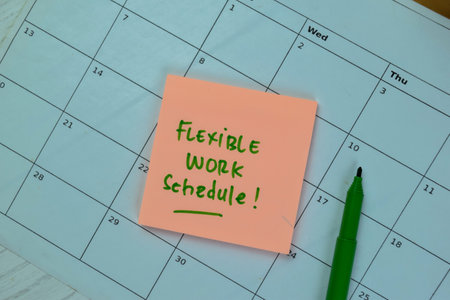 Concept of Flexible work schedule write on stick notes isolated on office desk