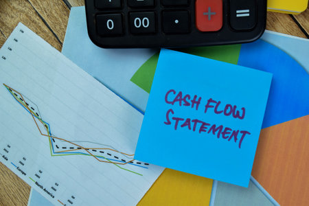 Concept of Cash Flow Statement write on sticky notes isolated on Wooden Table.の写真素材