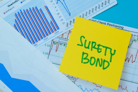 Concept of Surety Bond write on book isolated on Wooden Table.の写真素材