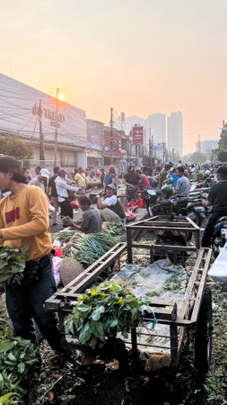 View of Asian traditional vegetable market. Bekasi, Indonesia, November 20, 2023のeditorial素材