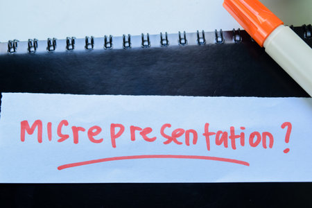 Concept of Misrepresentation? write on sticky notes isolated on white background.の写真素材