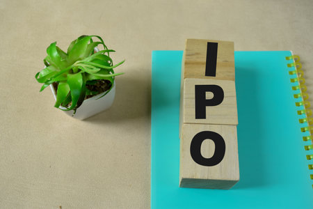 Concept of The wooden Cubes with the word IPO on wooden background.の写真素材