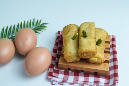 Risoles sosis mayo (American risoles) or mayonnaise sausage rissole is a small patty rolled in breadcrumbs.の写真素材