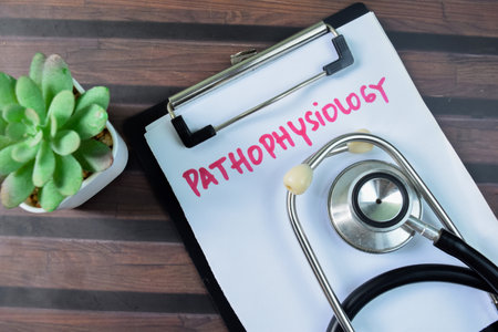 Concept of Pathophysiology write on paperwork isolated on wooden background.の写真素材
