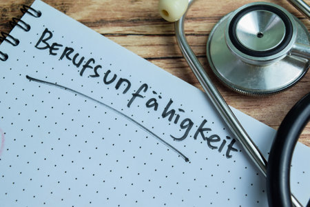 Concept of Learning language - German. Berufsunfahigkeit it means Occupational disability written on...