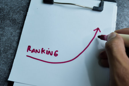 Concept of Ranking write on paperwork isolated on wooden background.の写真素材