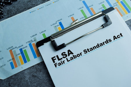 Concept of FLSA - Fair Labor Standards Act write on paperwork isolated on wooden background.