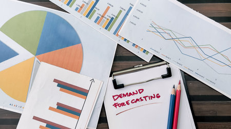 Concept of Demand Forecasting write on paperwork isolated on wooden background.