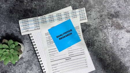 Concept of Qualitative Research write on sticky notes isolated on Wooden Table.の写真素材