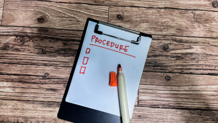 Concept of Procedure write on paperwork, Supported by an additional services isolated on wooden background.の写真素材