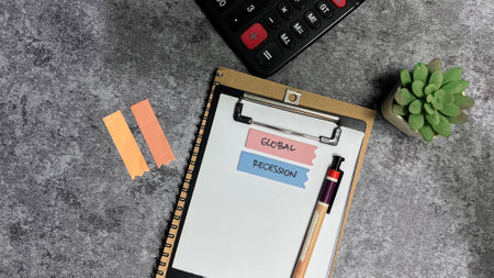 Concept of Global Recession write on sticky notes.の写真素材
