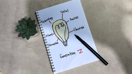 Concept of Generation Z write on book with keywrods isolated on Wooden Table.の写真素材