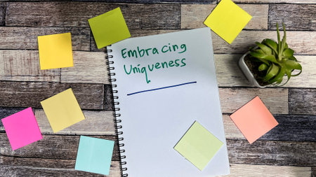 Concept of Embracing Uniqueness write on book isolated on Wooden Table.