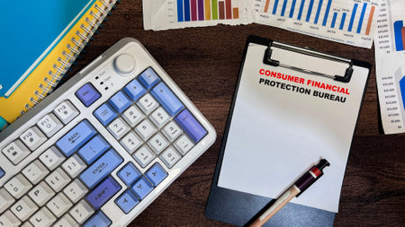 Concept of Consumer Financial Protection Bureau write on paperwork isolated on Wooden Table.の写真素材