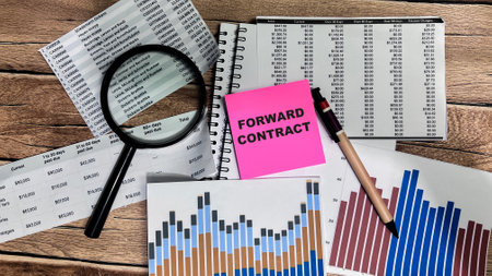 Concept of Forward Contract write on sticky notes isolated on Wooden Table.の写真素材