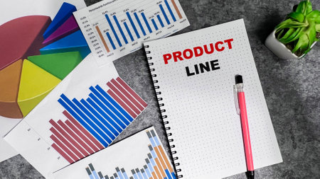 Concept of Product Line write on book isolated on Wooden Table.の写真素材