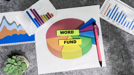 Concept of Word Fund write on sticky notes isolated on Wooden Table.